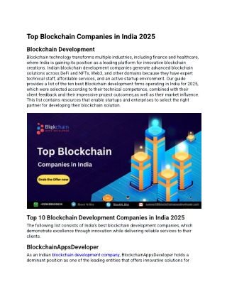 Top Blockchain Companies in India 2025