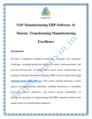 Streamline Production with SAP Manufacturing ERP Software | Maivin