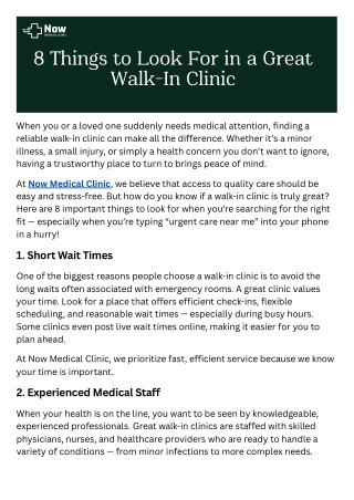 8 Things to Look For in a Great Walk-In Clinic
