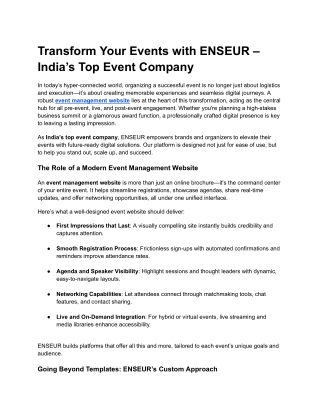 Transform Your Events with ENSEUR – India’s Top Event Company