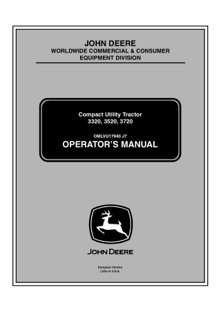 John Deere 3520 Compact Utility Tractor Operator’s Manual Instant Download ( PIN3520-100001- ) (Publication No.17940)