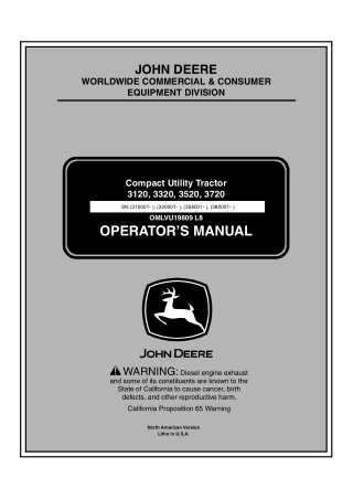 John Deere 3520 Compact Utility Tractor Operator’s Manual Instant Download (PIN3520-358001- ) (Publication No. omlvu1980
