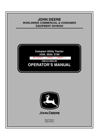 John Deere 3520 Compact Utility Tractor Operator’s Manual Instant Download (PIN3520-358001- ) (Publication No.19983)