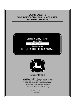 John Deere 3520 Compact Utility Tractor Operator’s Manual Instant Download (PIN3520-465001-  ) (Publication No.20031)