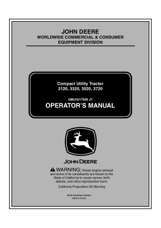 John Deere 3520 Compact Utility Tractor Operator’s Manual Instant Download (PIN100001-) (Publication No.17926)