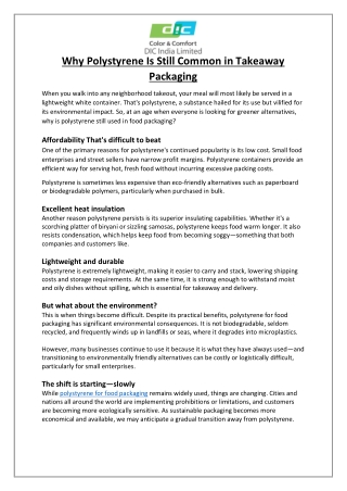 Why Polystyrene Is Still Common in Takeaway Packaging