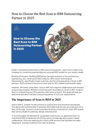 How to Choose the Best Scan to BIM Outsourcing Partner in 2025
