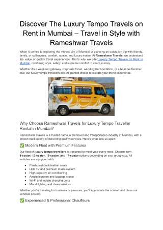 Discover The Luxury Tempo Travels on Rent in Mumbai – Travel in Style with Rames