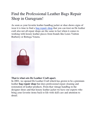 Find the Professional Leather Bags Repair Shop in Gurugram
