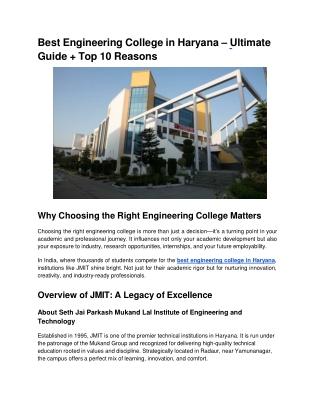 Best Engineering College in Haryana – Ultimate Guide   Top 10 Reasons