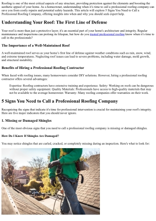 5 Signs You Need to Call a Professional Roofing Company