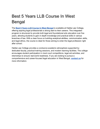 Best 5 Years LLB Course In West Bengal