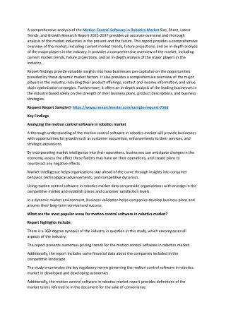 Motion Control Software in Robotics Market Size, Revenue and Outlook 2037