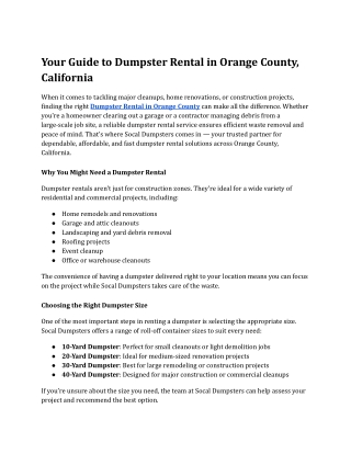 Your Guide to Dumpster Rental in Orange County, California