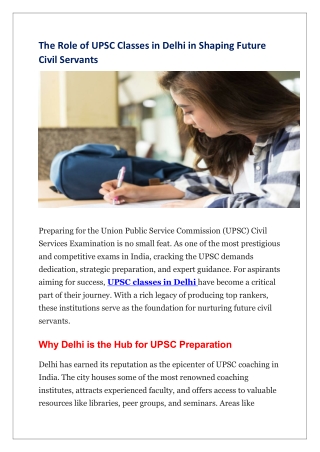 the role of upsc classes in delhi in shaping