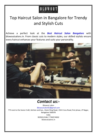 Top Haircut Salon in Bangalore for Trendy and Stylish Cuts
