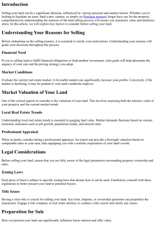 Key Factors to Consider Before Selling Your Land