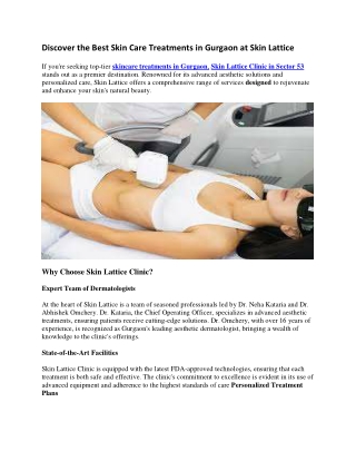 Discover the Best Skin Care Treatments in Gurgaon at Skin Lattice