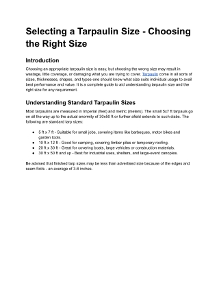Selecting a Tarpaulin Size - Choosing