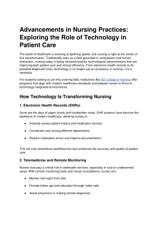 advancements in nursing practices exploring