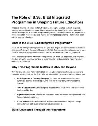 The Role of B.Sc. B.Ed Integrated Programme