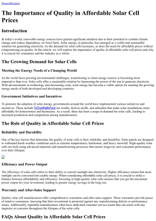 The Importance of Quality in Affordable Solar Cell Prices