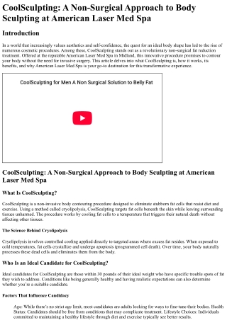 CoolSculpting A Non-Surgical Approach to Body Sculpting at American Laser Med Sp