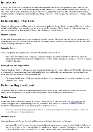 Selling Land: Urban vs. Rural Considerations