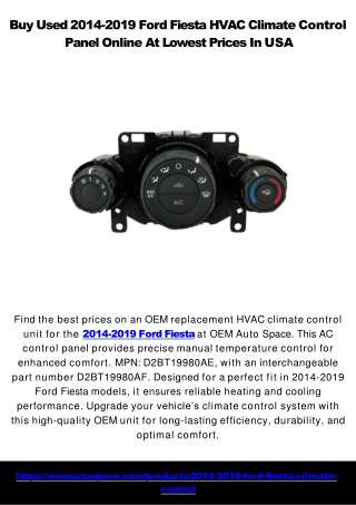 Used Climate Control Panels for Ford Fiesta & Dodge Durango – Best Online Prices USA