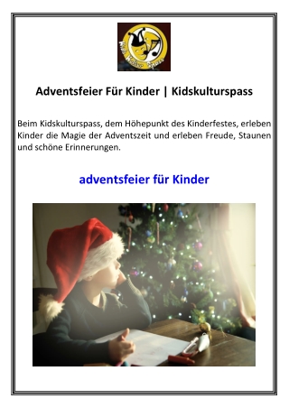 Adventsfeier Für Kinder  Kidskulturspass