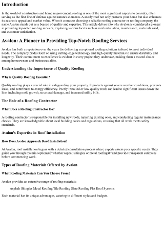 Avalon: A Pioneer in Providing Top-Notch Roofing Services