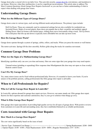 The Most Common Questions About Garage Door Repairs Answered!