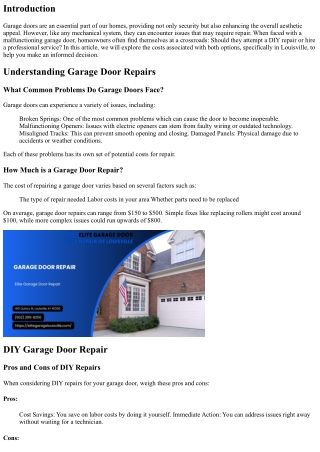 Comparing Costs: DIY vs Professional Garage Door Repair in Louisville