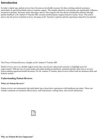 The Power of Patient Reviews: Insights on Dr. Andrew P Trussler MD