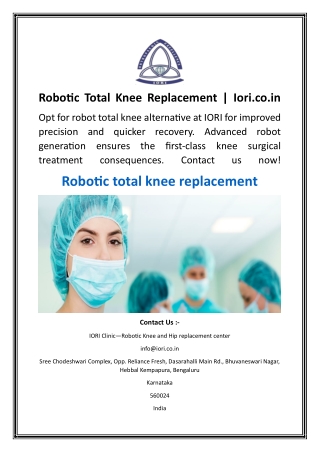 Robotic Total Knee Replacement  Iori.co.in