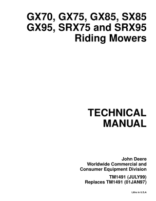 JOHN DEERE SRX75 RIDING MOWERS Service Repair Manual Instant Download