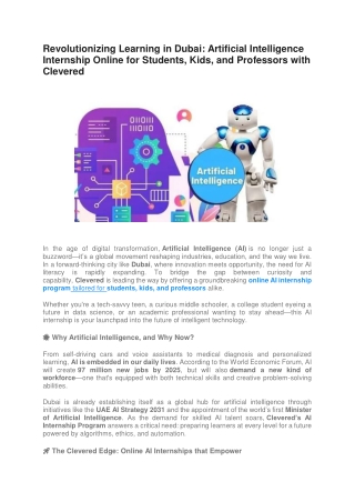 Artificial Intelligence Internship Online for Students, Kids, and Professors with Clevered