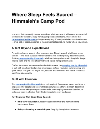 Where Sleep Feels Sacred – Himmaleh’s Camp Pod