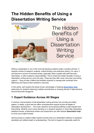 The Hidden Benefits of Using a Dissertation Writing Service