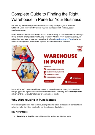 Complete Guide to Finding the Right Warehouse in Pune for Your Business