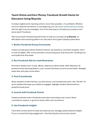 Teach Online and Earn Money: Facebook Growth Hacks for Educators Using Wayvida