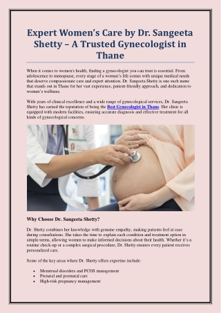 Meet the Best Gynecologist in Thane – Dr. Sangeeta Shetty