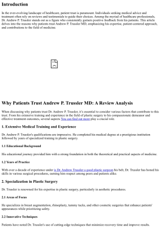 Why Patients Trust Andrew P. Trussler MD: A Review Analysis