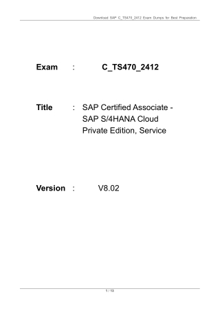 C_TS470_2412 SAP S4HANA Cloud Private Edition, Service Dumps