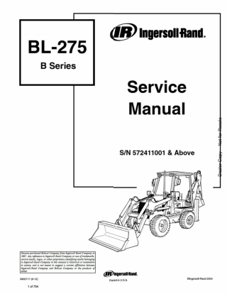 Bobcat BL275 Loader Backhoe Service Repair Manual Instant Download (SN 572411001 AND Above)