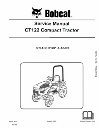 BOBCAT CT122 COMPACT TRACTOR Service Repair Manual Instant Download (SN ABF511001 AND Above)