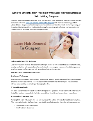 Achieve Smooth, Hair-Free Skin with Laser Hair Reduction at Skin Lattice, Gurgao