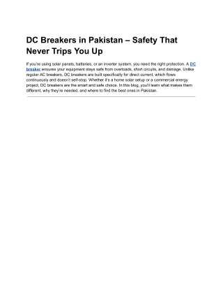 Buy DC Breakers in Pakistan – Solar & Battery Circuit Protection