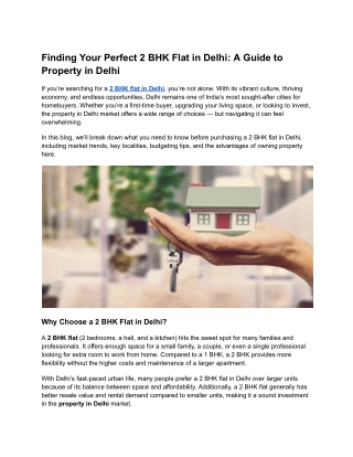 Finding Your Perfect 2 BHK Flat in Delhi A Guide to Property in Delhi