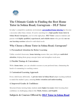 Finding the Best Home Tutor in Sohna Road